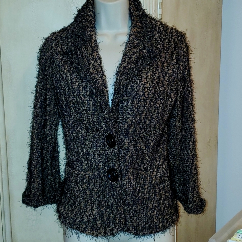 Alberto Makali Brown Black Textured Boucle Jacket Skirt Suit Set